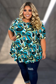 21 PSS-T {Swirling Thru Life} SALE! Green Blue Swirl Print Top PLUS SIZE 1X  2X 3X