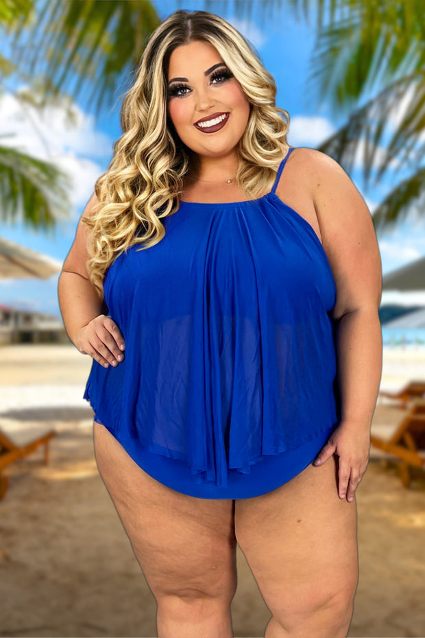 SWIM-J {Flying Blue} Bright Blue Two Piece Swimsuit EXTENDED PLUS SIZE 2X 4X