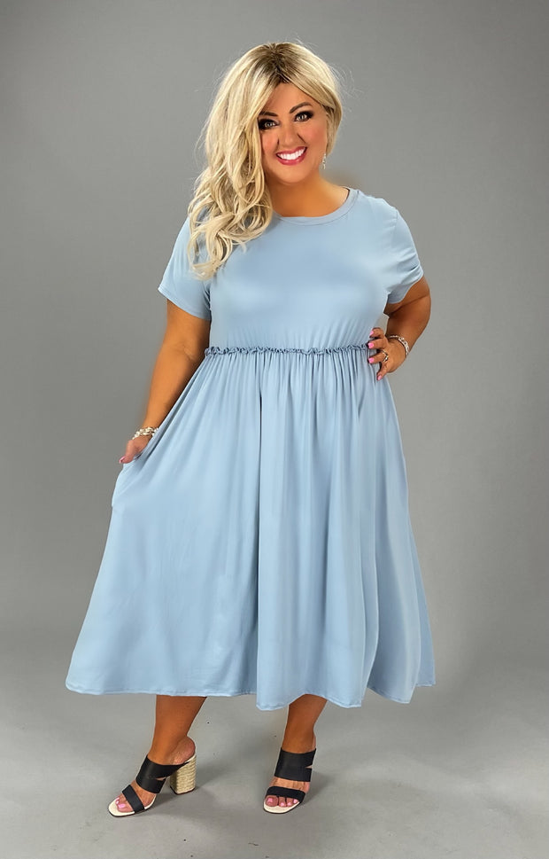 48 SSS-X {Babydoll Basics} Solid Stone Blue Babydoll Dress EXTENDED PLUS SIZE 3X 4X 5X