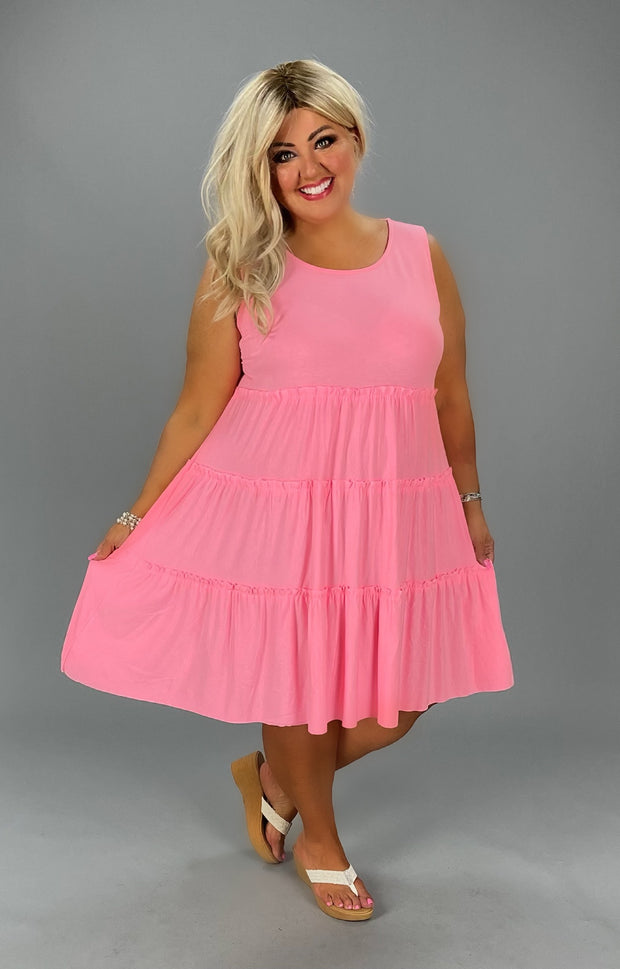 47 SV-A {Full Of Dreams} Bright Pink Tiered Dress PLUS SIZE 1X 2X 3X