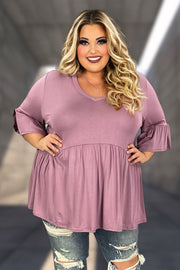 89 SSS-Q {My Gift To You} Dark Dusty Mauve V-Neck Babydoll Top EXTENDED PLUS SIZE 3X 4X 5X
