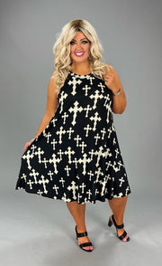 48 SV-P {At The Crossroad} Black Cross Print Dress PLUS SIZE 1X 2X 3X