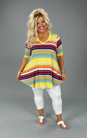 29 PSS-H {All About That Stripe} Yellow/Multi Stiped Top PLUS SIZE 1X 2X 3X