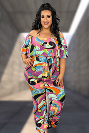 LD-M {Secrets To Share} Multi-Color Jumpsuit PLUS SIZE 1X 2X 3X