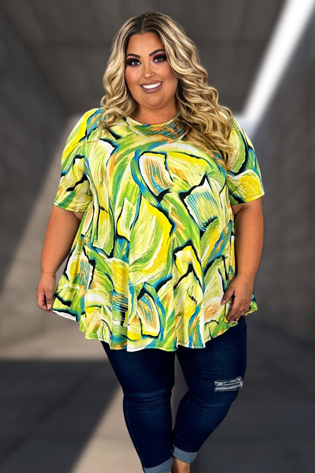 26 PSS-S {Cruise Favorite} Yellow Lime Printed Top PLUS SIZE 1X 2X 3X