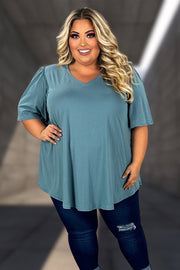 29 SSS-S {Best Attitude} Stone Blue V-Neck Wide Sleeve Tunic EXTENDED PLUS SIZE 3X 4X 5X