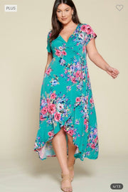 LD-Z & L {My Floral Pick} Green Floral Wrap Maxi Dress PLUS SIZE 1X 2X 3X