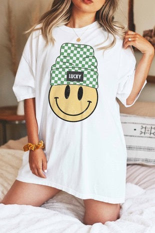 32 GT-B (Lucky Smiley Face) White Graphic Smiley Face  PLUS SIZE 1X 2X 3X