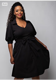 74 SSS-B {Business Adventure} Black V-Neck Belted Dress PLUS SIZE XL 2X 3X