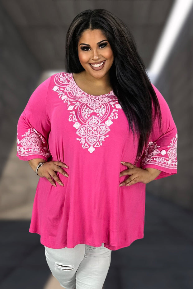 63 SD {Classy Beauty} Fuchsia V-Neck Embossed Tunic CURVY BRAND!!!  EXTENDED PLUS SIZE XL 2X 3X 4X 5X 6X