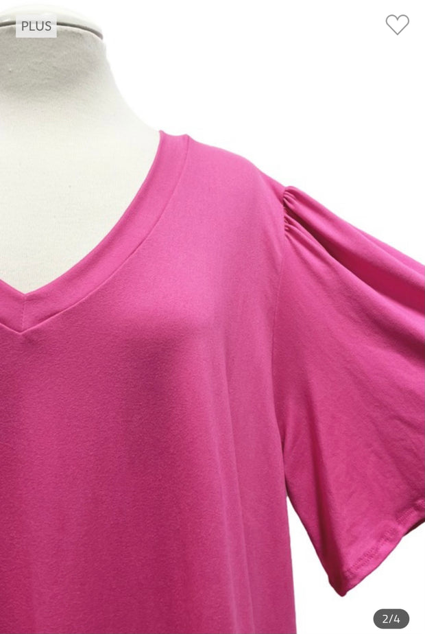 29 SSS-N {Best Attitude} Fuchsia V-Neck Wide Sleeve Tunic EXTENDED PLUS SIZE 3X 4X 5X