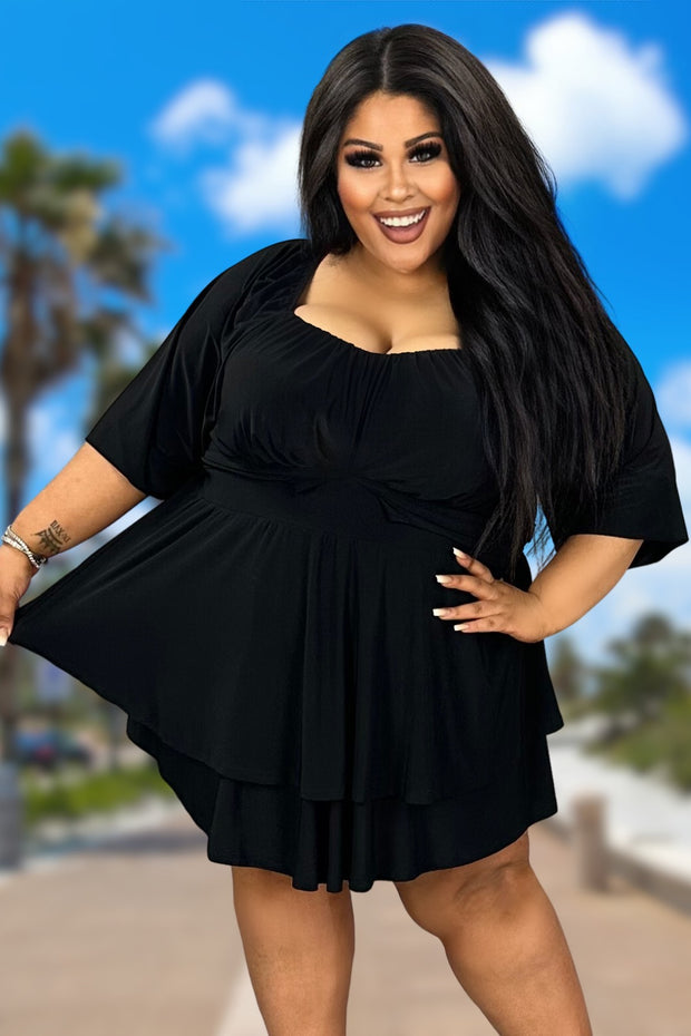 99 RP-A {On A Journey} Black Smocked Romper w/Belt CURVY BRAND!!! EXTENDED PLUS SIZE 2X 3X 4X 5X