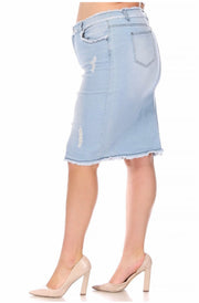 LEG- 21  {Here At Last} Lt. Blue Wash Stretch Denim Skirt PLUS SIZE 1X 2X 3X