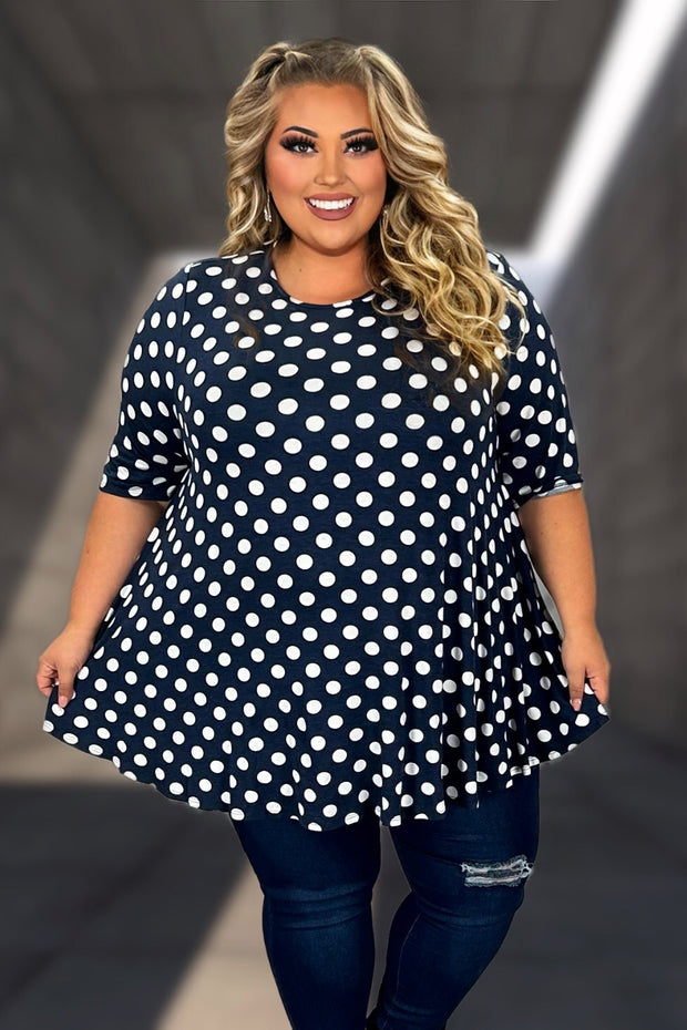 89 PSS {Sent With Love} Navy Lg. Polka Dot Top EXTENDED PLUS SIZE 4X 5X 6X