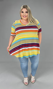 29 PSS-H {All About That Stripe} Yellow/Multi Stiped Top PLUS SIZE 1X 2X 3X
