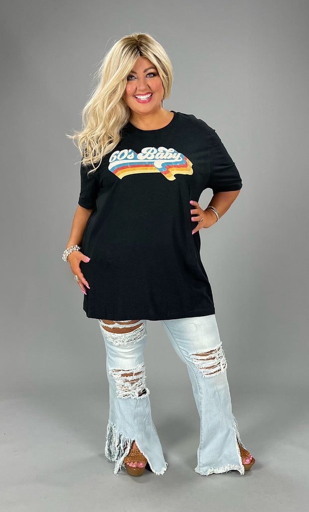 22 GT-T {60's Baby} Heather Black Graphic Tee PLUS SIZE 2X 3X