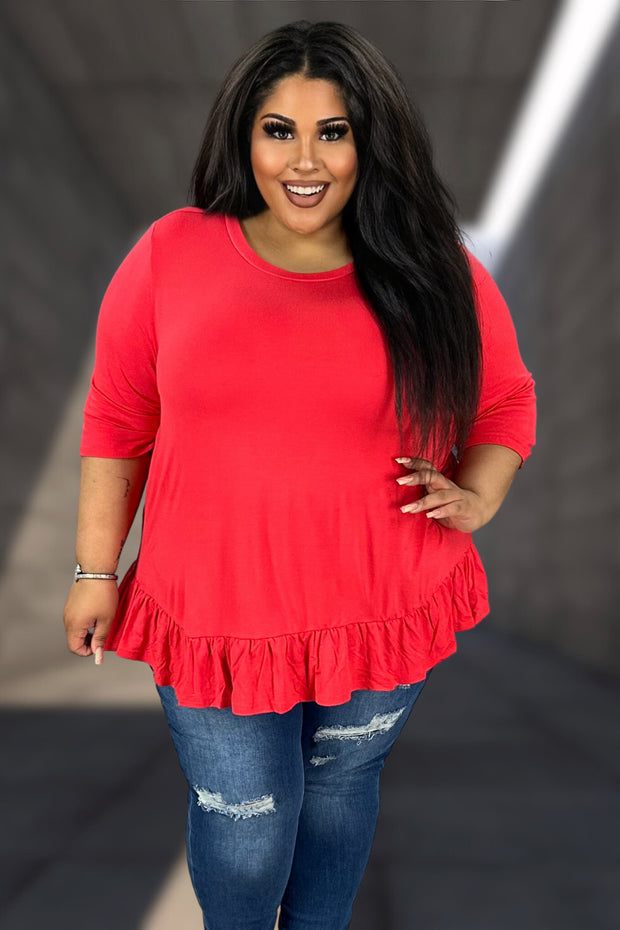 87 SSS {Battle For Love} Coral Red Ruffle Hem Top EXTENDED PLUS SIZE 4X 5X 6X