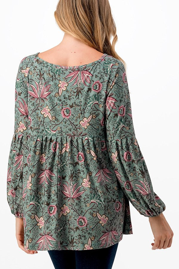 14 PLS-A {Without Fail} Mint Floral Babydoll Top PLUS SIZE 1X 2X 3X