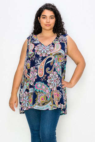 54 SV-B {Darling Paisley} Navy Paisley Print Top CURVY BRAND!! EXTENDED PLUS SIZE 3X 4X 5X 6X