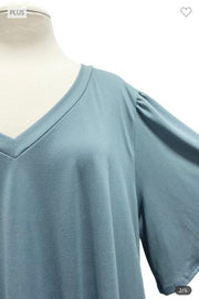 29 SSS-S {Best Attitude} Stone Blue V-Neck Wide Sleeve Tunic EXTENDED PLUS SIZE 3X 4X 5X