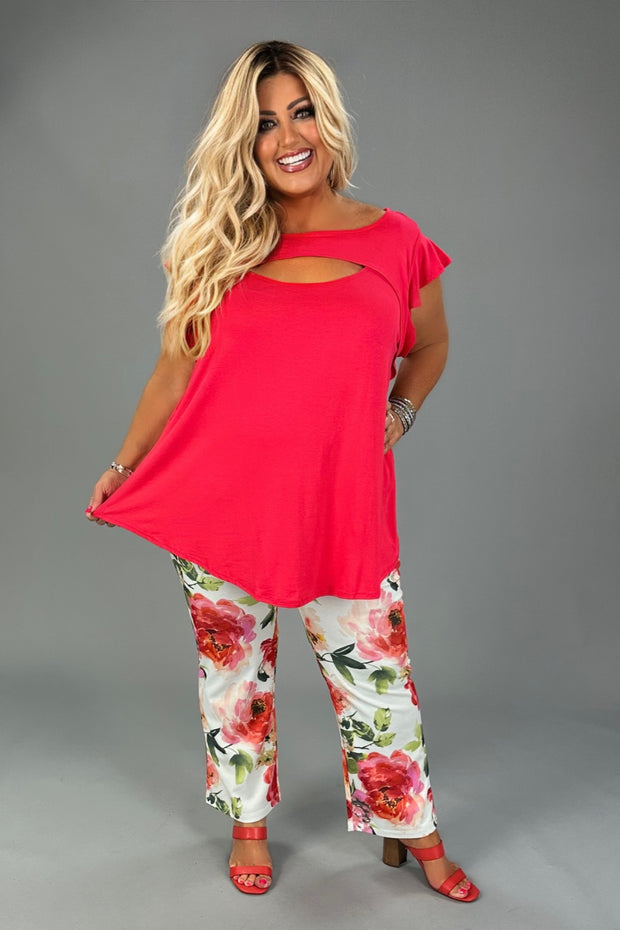 23 SSS-L {Love Connection} Cherry Red Keyhole Top PLUS SIZE 1X 2X 3X