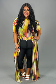 LD-C {Boujee Lady} Yellow Stripe Print Long Top PLUS SIZE 1X 2X 3X