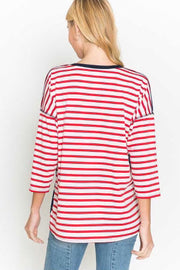 22 CP-D {Sweet America} Red White Blue Striped Top PLUS SIZE 1X 2X 3X