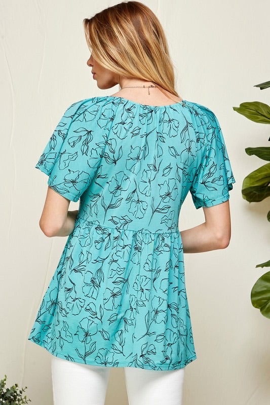 31 PSS-C {Elegant Darling} Mint Floral Printed Top PLUS SIZE 1X 2X 3X