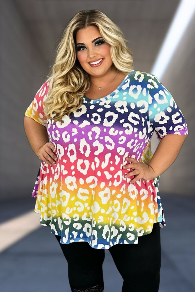 24 PSS-K {Inspired And Desired} Yellow/Blue Leopard Print Top  EXTENDED PLUS SIZE 1X 2X 3X 4X 5X