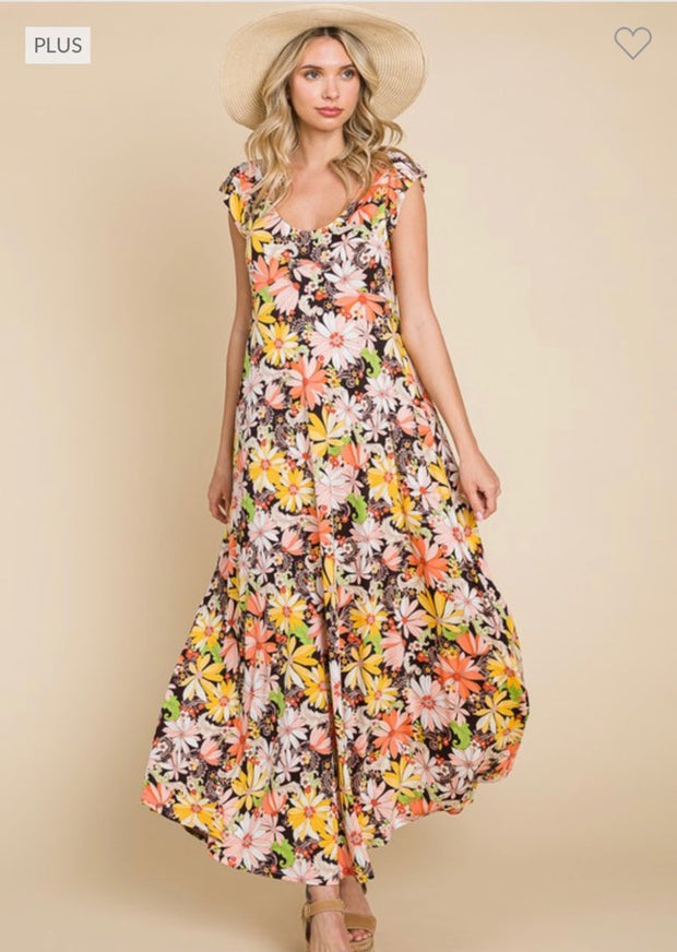 LD-G {Refresh Your Soul} Multi-Color Floral Babydoll Maxi Dress PLUS SIZE 1X 2X 3X