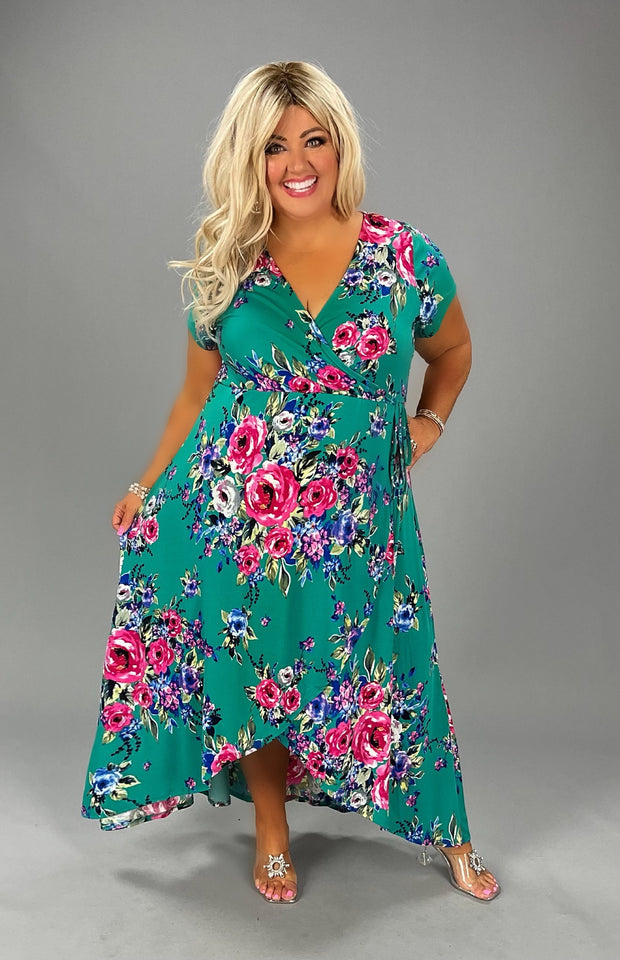 LD-Z & L {My Floral Pick} Green Floral Wrap Maxi Dress PLUS SIZE 1X 2X 3X