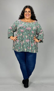 14 PLS-A {Without Fail} Mint Floral Babydoll Top PLUS SIZE 1X 2X 3X