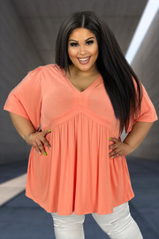 99 SSS-J {Catching Glances} Peach SALE!! V-Neck Babydoll Tunic CURVY BRAND!!!  EXTENDED PLUS SIZE XL 2X 3X 4X 5X 6X