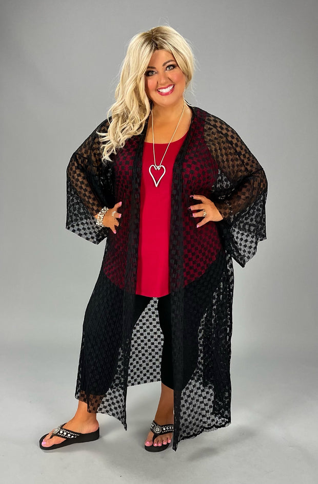 LD-O {Drawn To Lace} Black Lace Duster PLUS SIZE XL 2X 3X