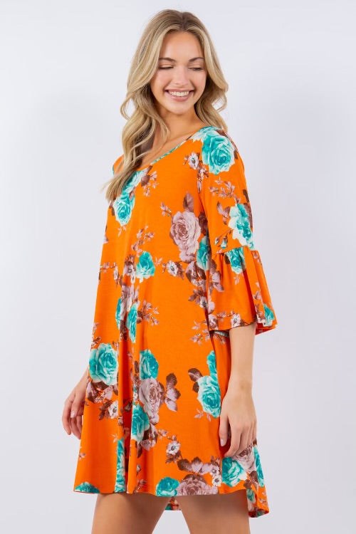 60 PSS {Ready For The City} Orange Floral Dress w/Pockets PLUS SIZE 1X 2X 3X