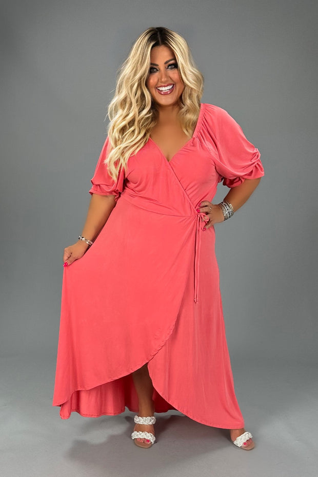 LD-X {Simply Elegant} Coral Wrap Maxi Dress PLUS SIZE 1X 2X 3X