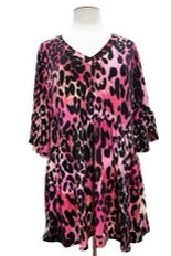 54 PSS-M {Hear The Roar} Fuchsia Leopard Babydoll Top