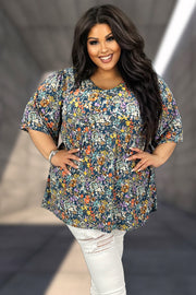 29 PSS-R {Success Suits You} Teal Floral Babydoll Top PLUS SIZE 1X 2X 3X