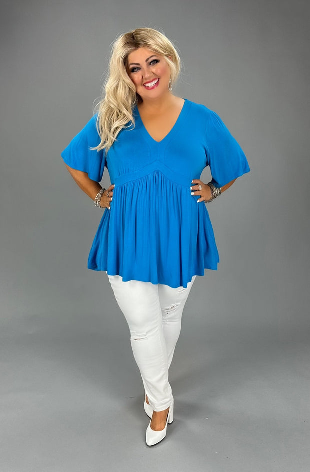 98 SSS-H {Catching Glances} Blue SALE!! V-Neck Babydoll Tunic CURVY BRAND!!!  EXTENDED PLUS SIZE XL 2X 3X 4X 5X 6X