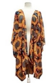 52 OT-A {Meet Your Style}Black/Orange Sunflower Kimono EXTENDED PLUS SIZE 3X 4X 5X