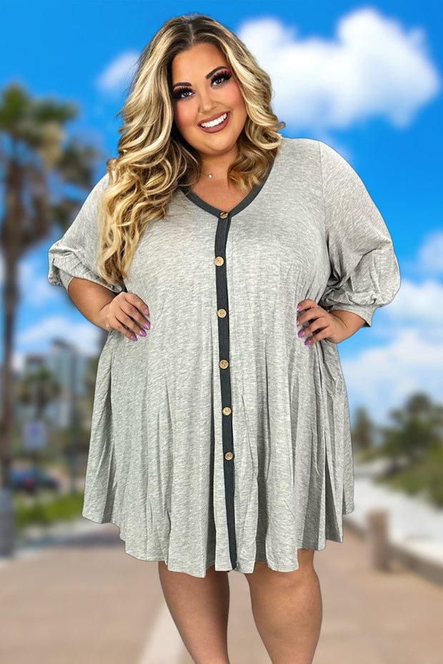 64 SQ-N {Totally Worth It} Gray Lounge Dress with Buttons PLUS SIZE 1X 2X 3X