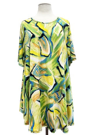 26 PSS-S {Cruise Favorite} Yellow Lime Printed Top PLUS SIZE 1X 2X 3X
