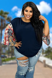 39 CP-I {Hot Topic} Navy Open Back Top with Angel Sleeves PLUS SIZE 1X 2X 3X