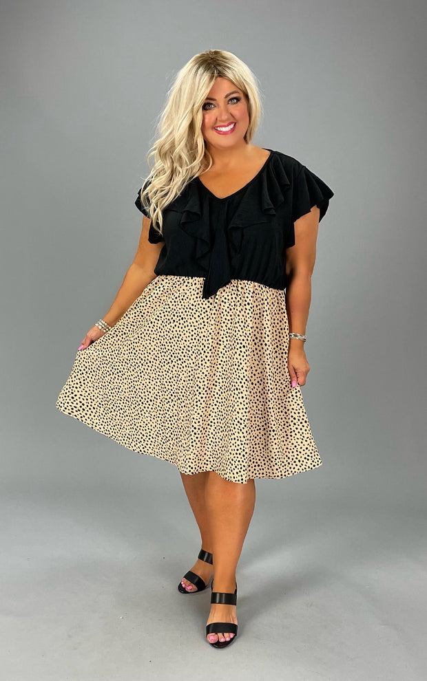 91 CP {Pause And Reflect} Black Dalmation Print Ruffle Dress PLUS SIZE XL 2X 3X