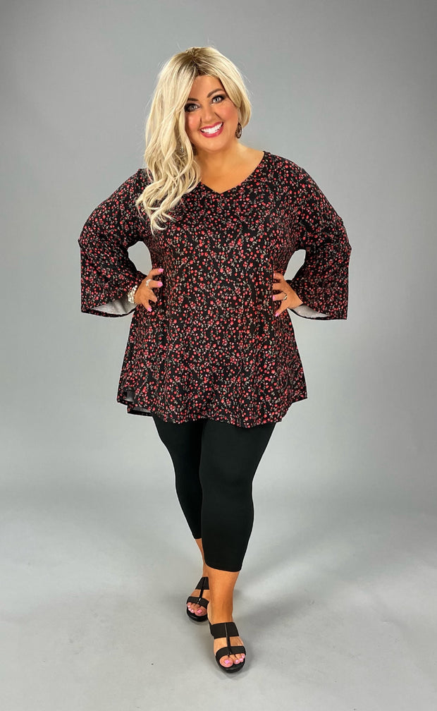 41 PQ-D {Sweet Talks} Black with Red Floral Top EXTENDED PLUS SIZE 3X 4X 5X