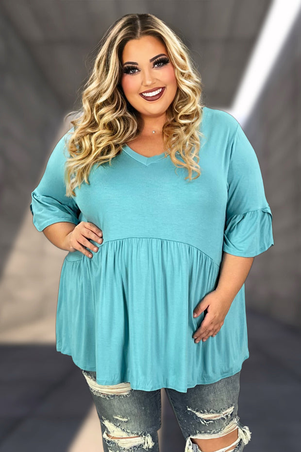 76 SSS-S {My Gift To You} Dusty Mint V-Neck Babydoll Top EXTENDED PLUS SIZE 3X 4X 5X