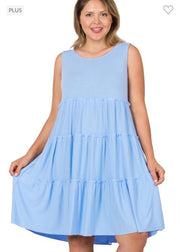 47 SV-C {Full Of Dreams} Spring Blue Tiered Dress PLUS SIZE 1X 2X 3X