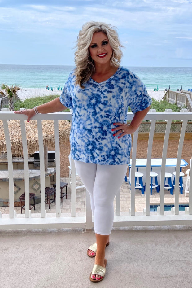 55 PSS-F {Ocean Feeling} Navy Tie Dye Top w/Front Pocket PLUS SIZE 1X 2X 3X