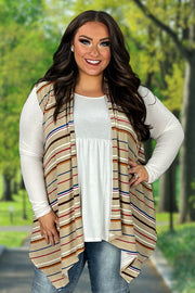 95 OT-R {Day Trips} Beige Striped Vest SALE!!!  PLUS SIZE 1X 2X 3X