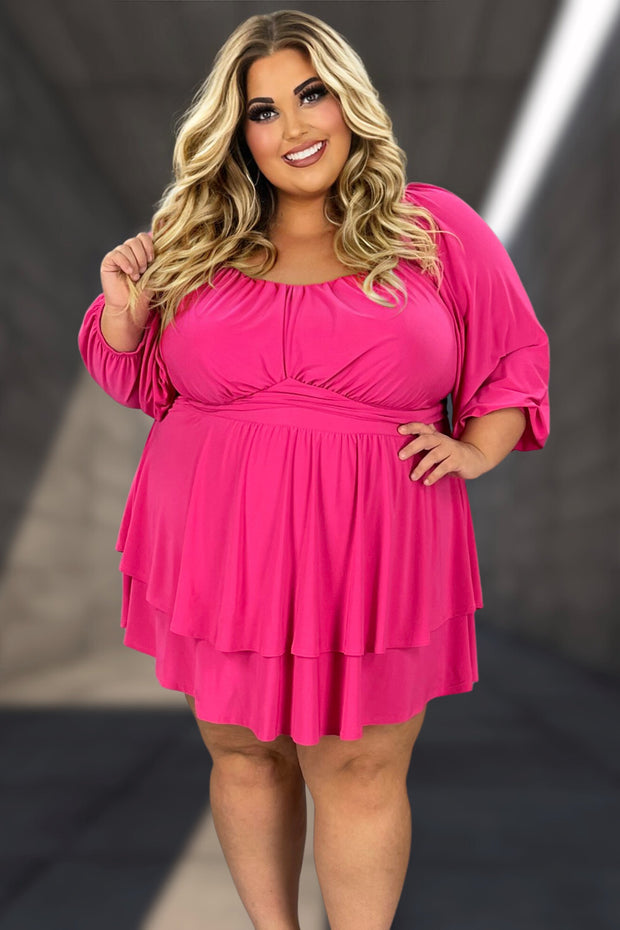 99 RP-B {On A Journey} Fuchsia Smocked Romper w/Belt SALE!!  CURVY BRAND!!!  EXTENDED PLUS SIZE 2X 3X 4X 5X